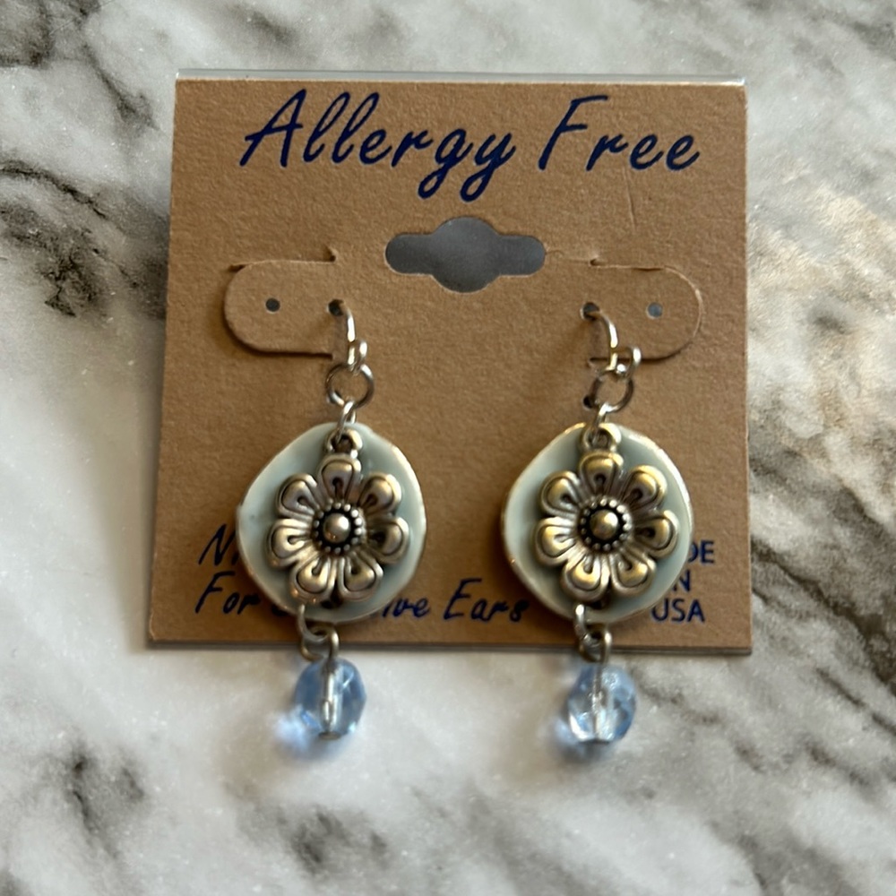 Blue Flower Dangle Earrings